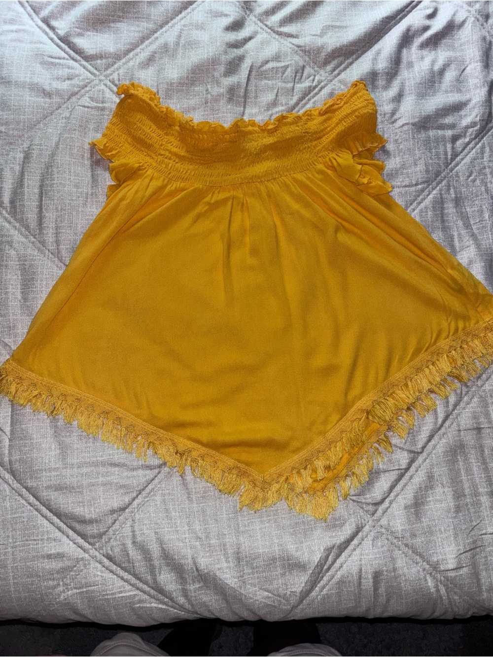 Express Girls' Mustard Yellow Fringe Hem Off-Shoulder Tank